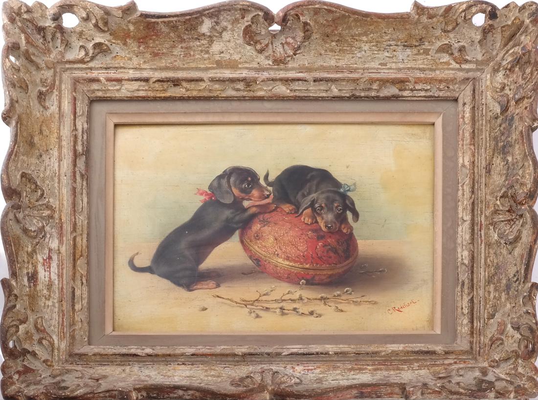 Carl Reichert: Dogs at Play, - Oil on Panel (1 of 5)