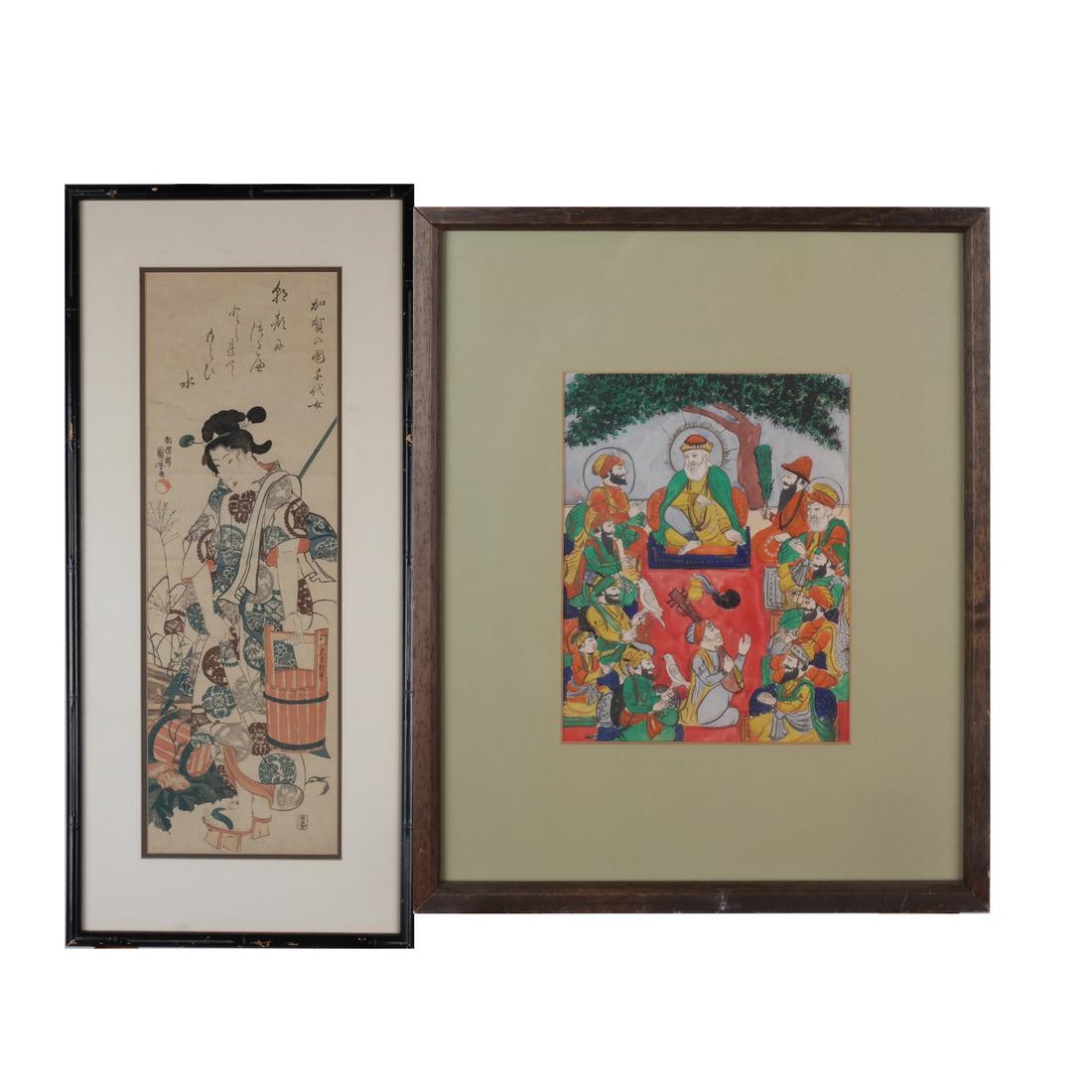 Two Asian Watercolors, Figural Scenes (1 of 9)