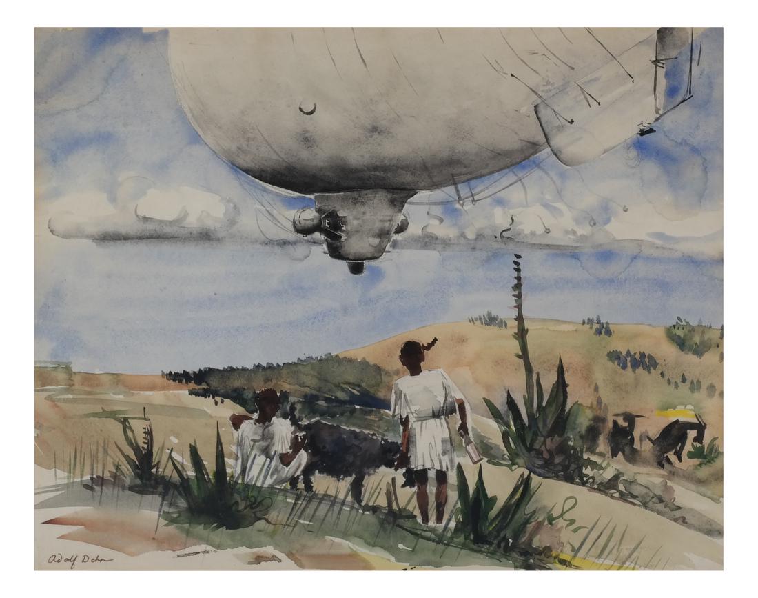 After Adolf Dean:  Aviation Blimp, Watercolor (1 of 5)