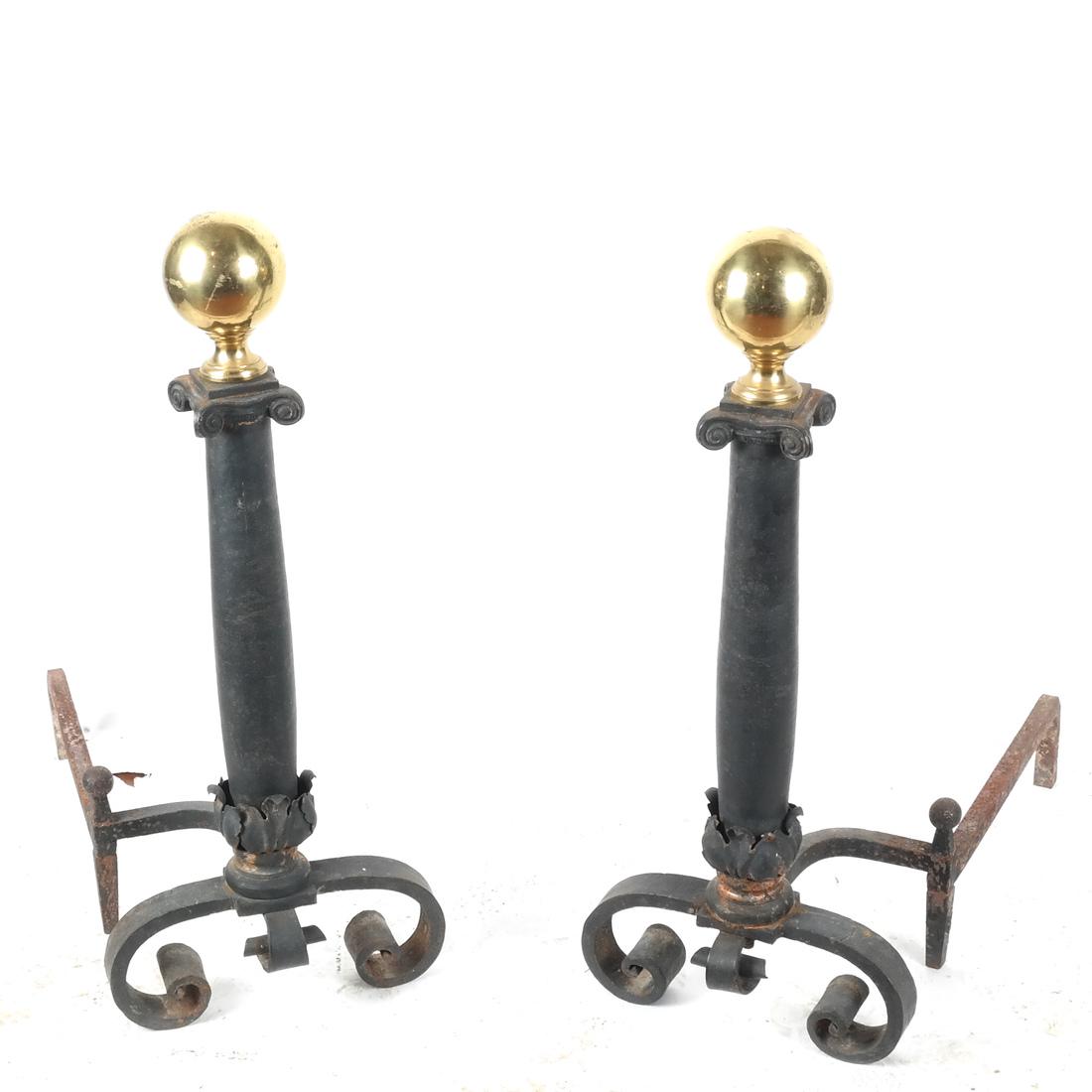 Pair Antique Iron, Bronze Andirons (1 of 4)