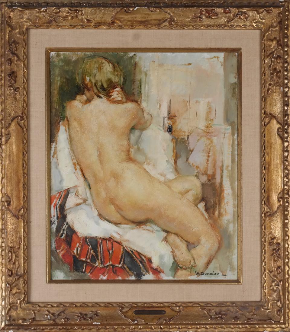 Maryse Ducaire: Seated Nude - Oil on Canvas: Signed, lower right. [Art: 18 x 15 inches; Frame: 25 1/2 x 23 inches].
