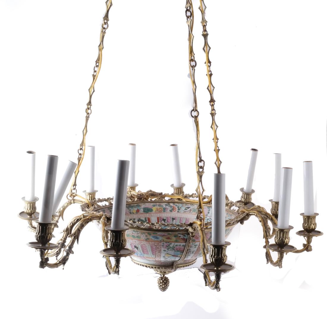 Chinese Porcelain & Bronze Chandelier (1 of 6)