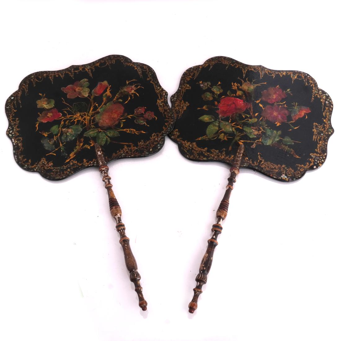 Pair Victorian Papier Mache Fans (1 of 4)