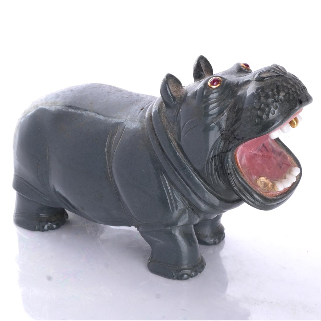 Russian Gray Chalcedony Hippopotamus Ruby Eyes (1 of 5)