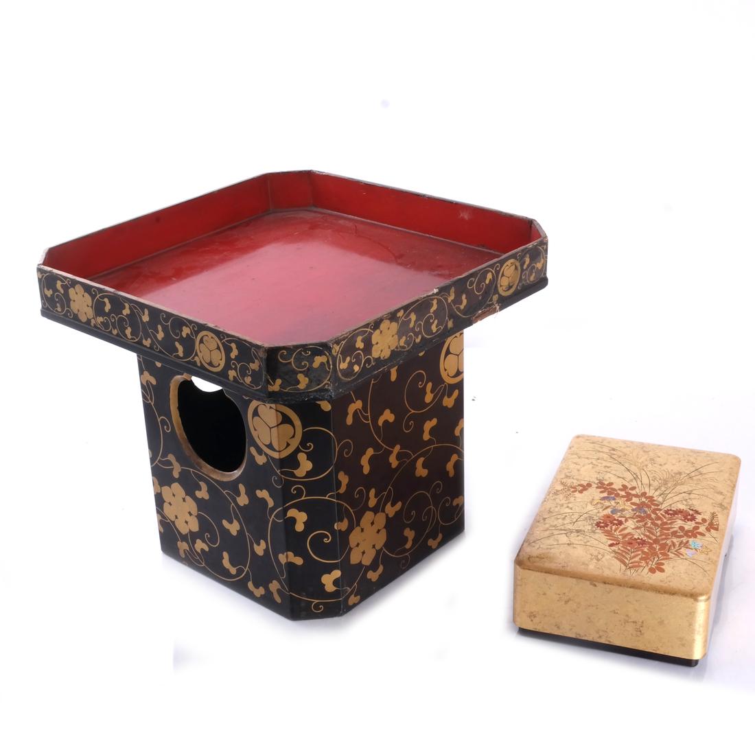 Lacquer and Gilt Asian Table and a Box (1 of 3)