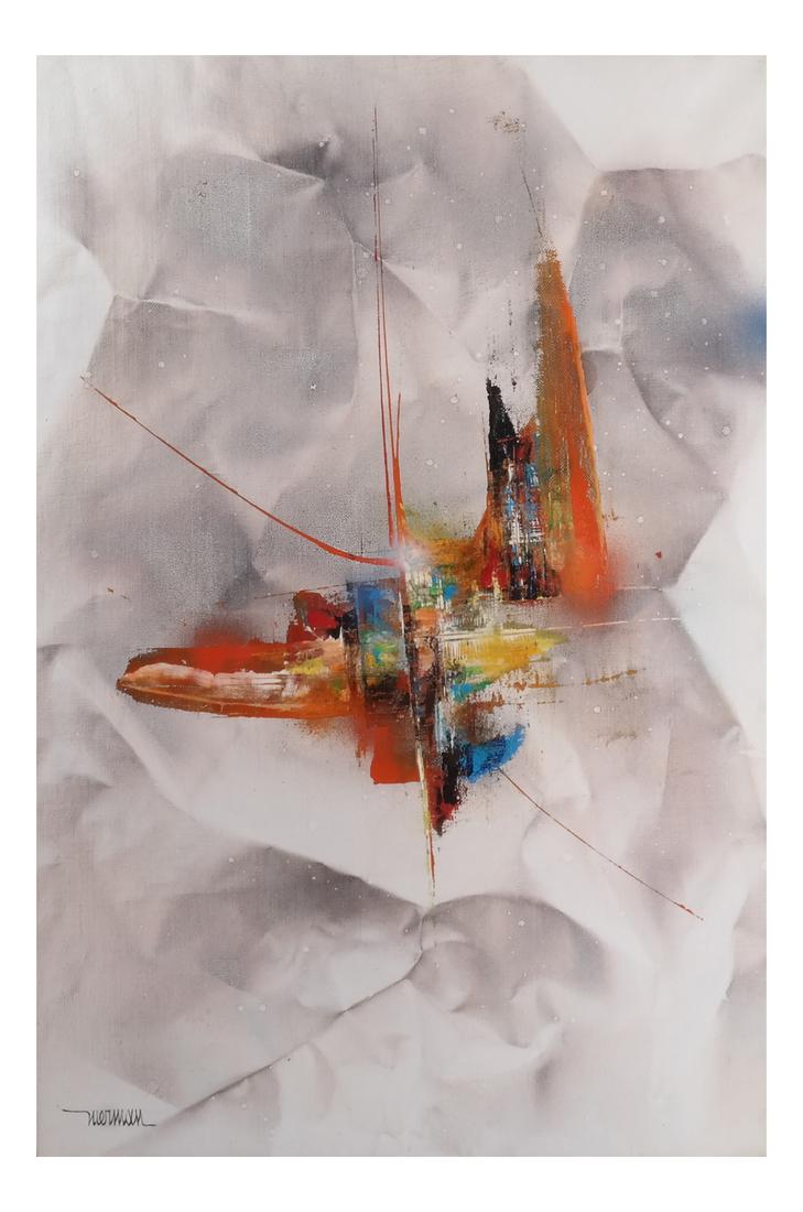 Leonardo Nierman "Space Dynamics": Leonardo Nierman "Space Dynamics." Acrylic on canvas. [Art: 22 1/2 x 14 1/2 inches; Frame: 29 1/2 x 21 1/2 inches]. In good condition.