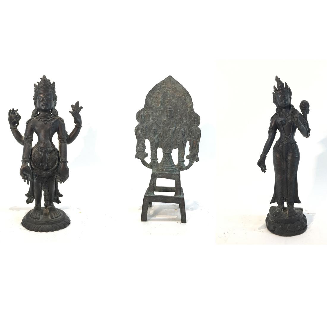 Chinese Buddha Head; 3 Bronze Figures (1 of 10)