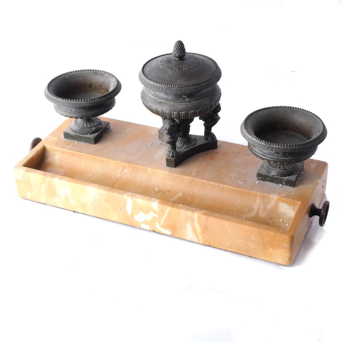 19th C. Marble & Bronze Inkwell (1 of 3)