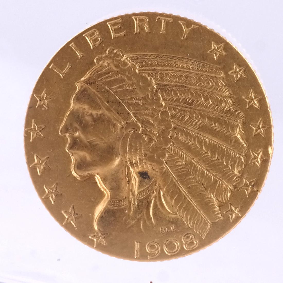 1908 $5 Gold Indian Head, X.F. (1 of 2)