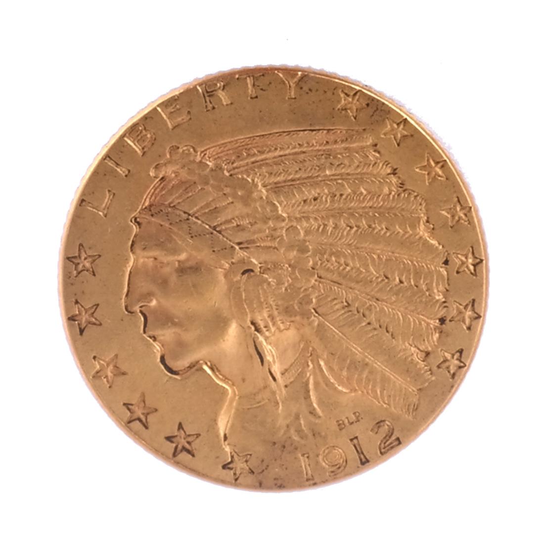 1912 $5 Gold Indian Head, X.F. (1 of 2)