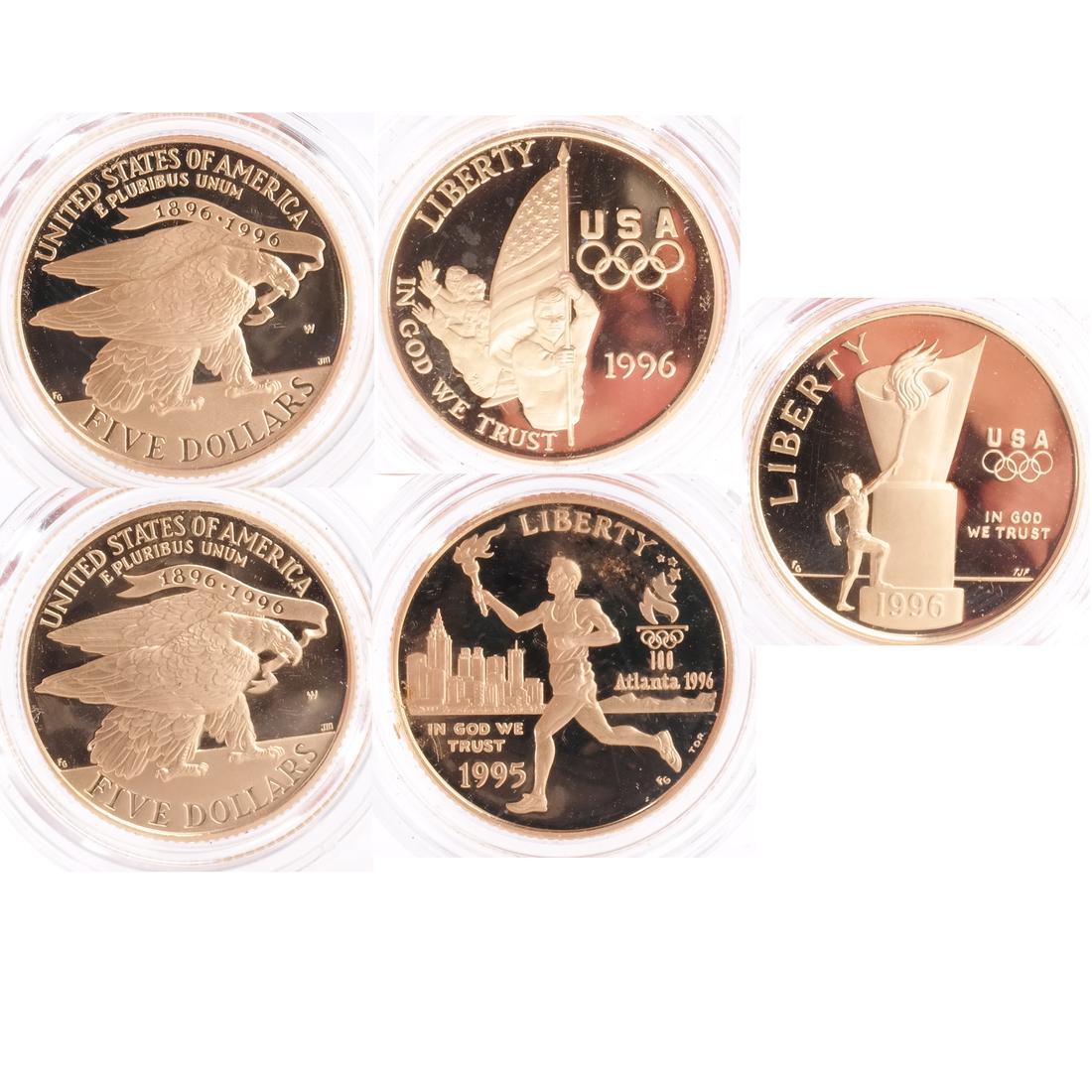 1995 $5 Olympic Proof, 5 Gold Coins (1 of 9)