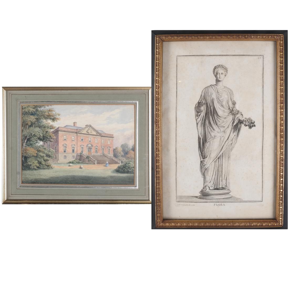 2 Prints: House, Classical Figure (1 of 8)