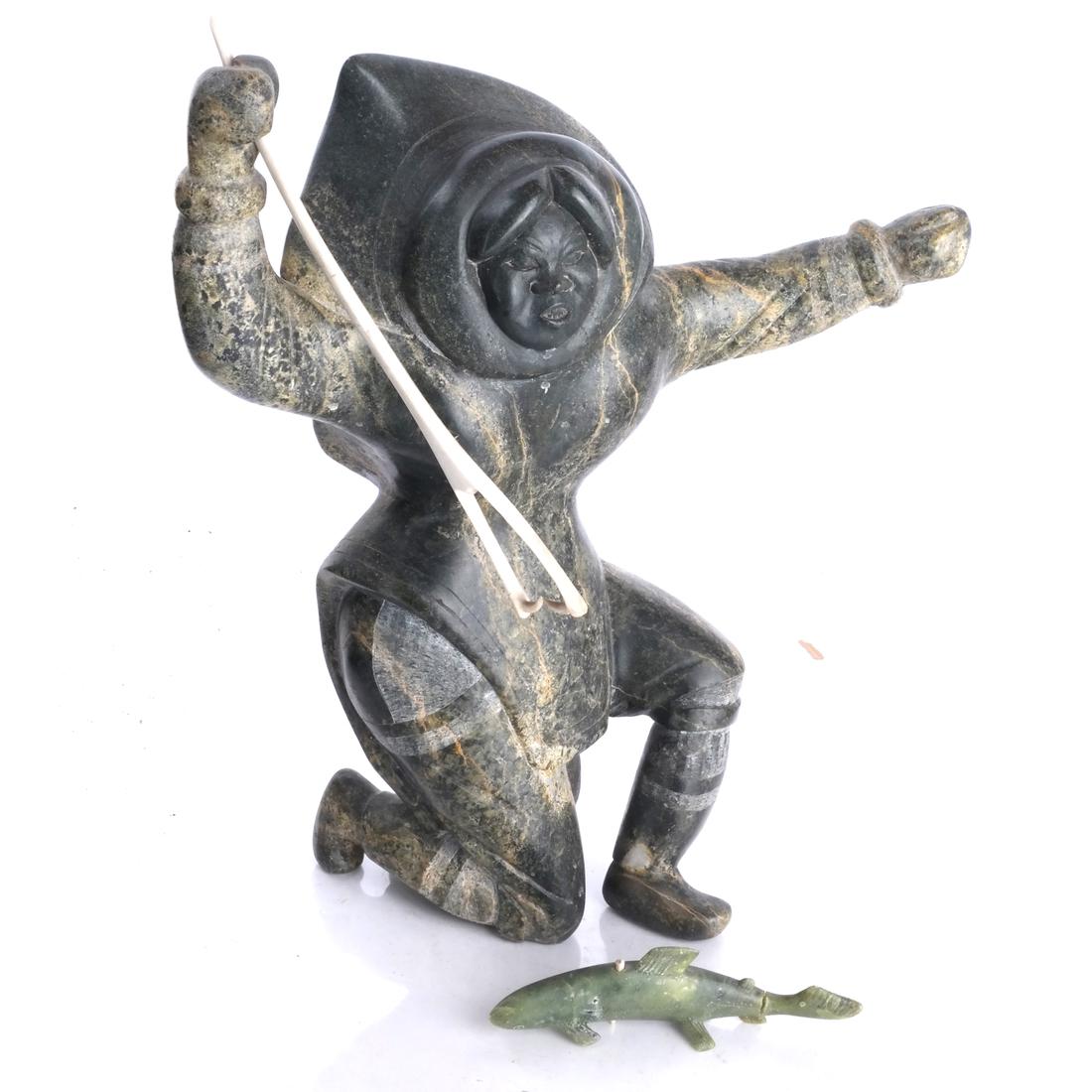 Inuit Stone Sculpture Fisherman & Fish (1 of 5)