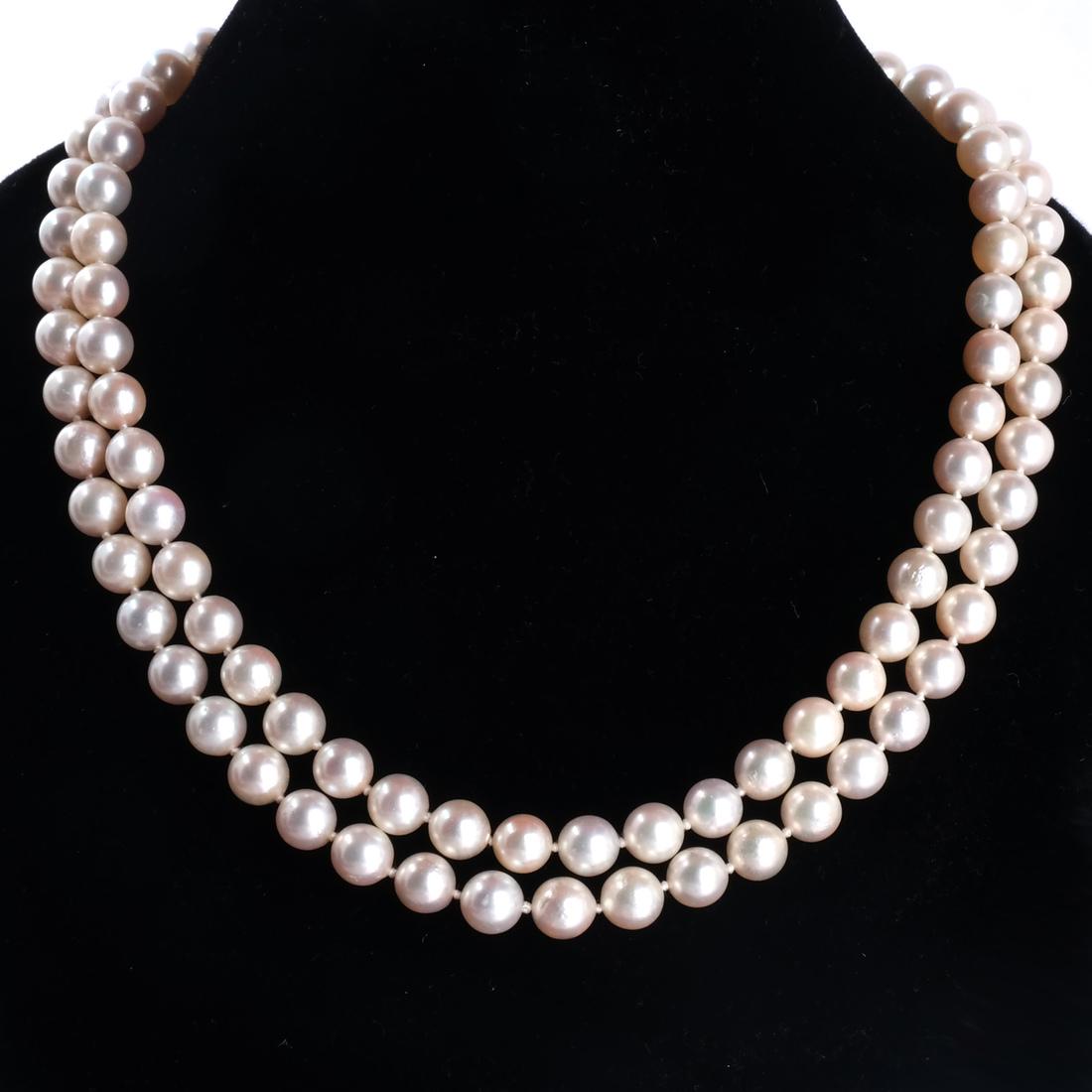 Two-Strand Pearl Necklace, 18k Clasp (1 of 6)