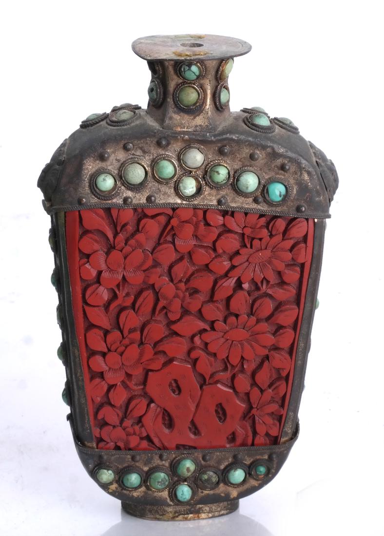 Chinese Cinnabar Carved Flask (1 of 4)