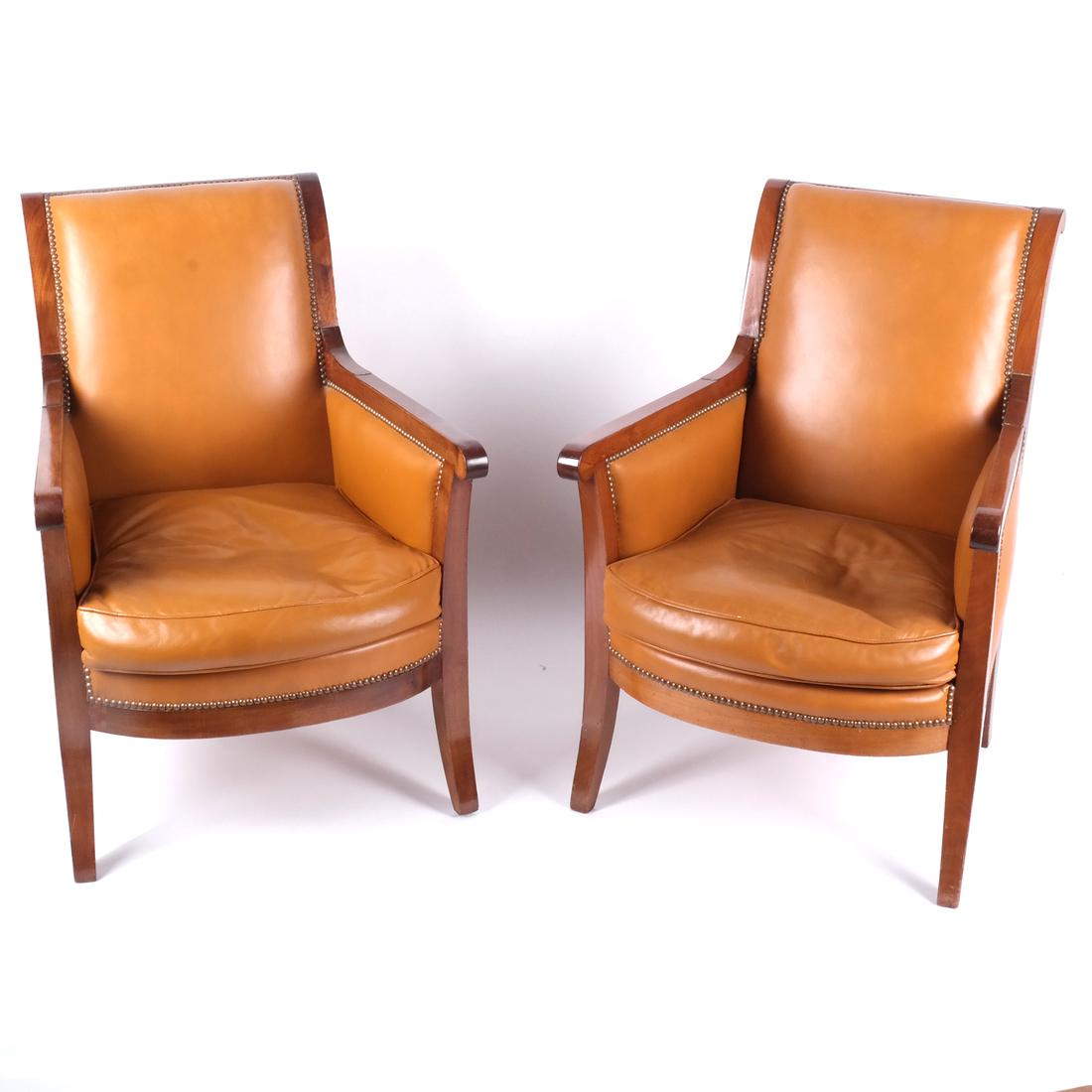 Antique Pair French Leather Fauteuils (1 of 8)