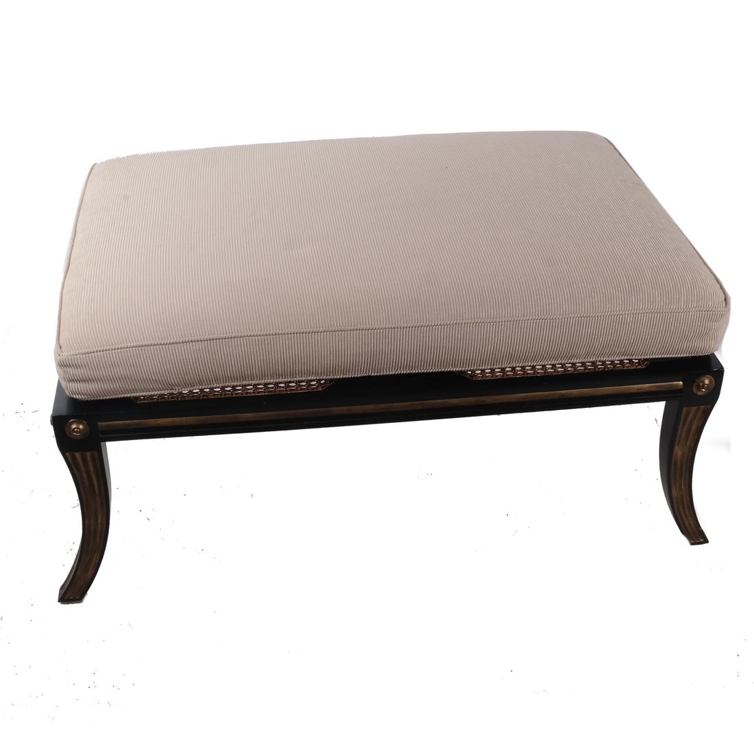 Regency-Style Caned Upholstered Bench (1 of 4)
