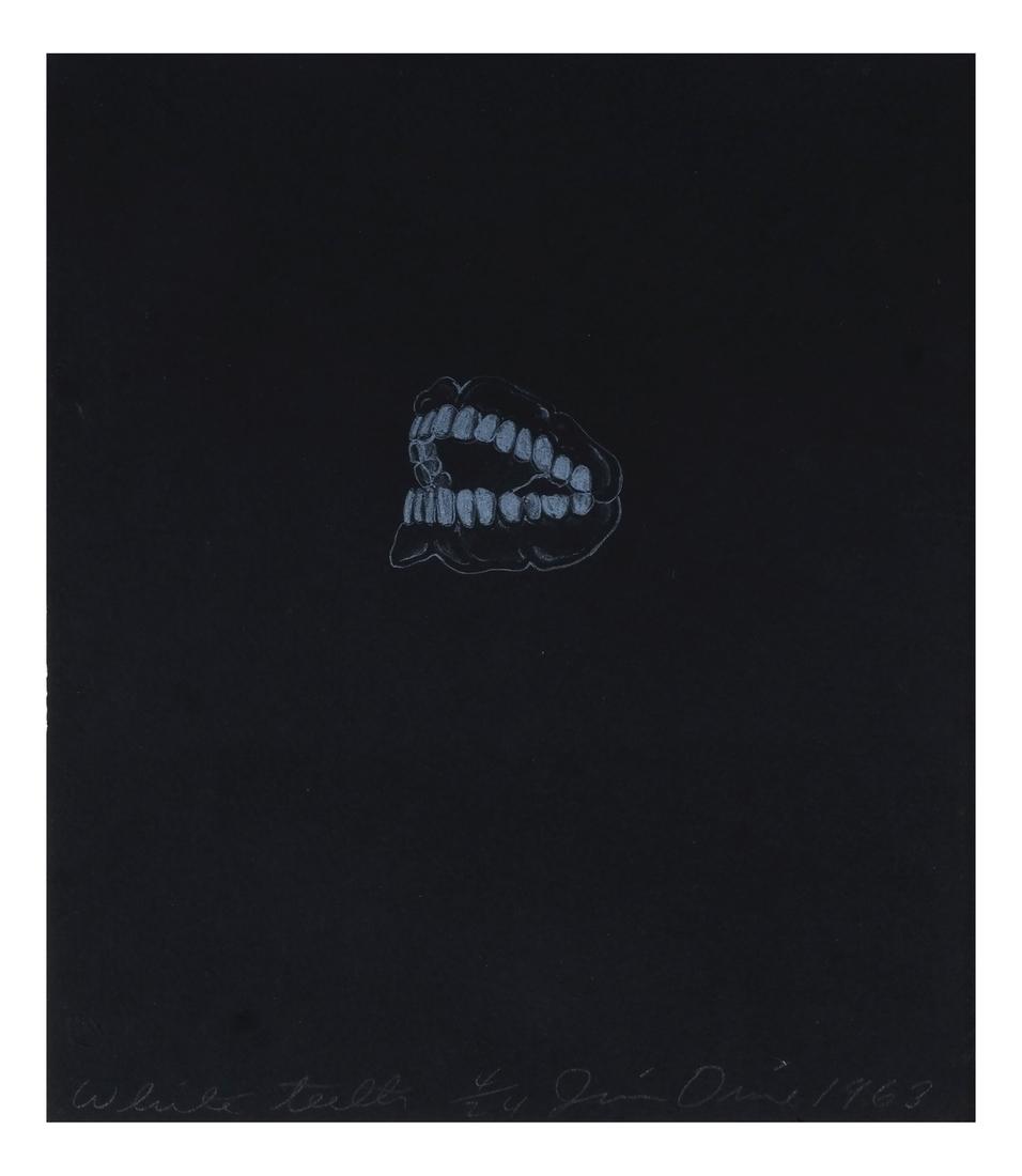 Jim Dine, "White Teeth" - Lithograph, 1963: Unframed lithograph on black fabriano. Signed and dated in pencil. Published by ULAE, West Islip, NY. [11 x 18 inches]. In good condition.