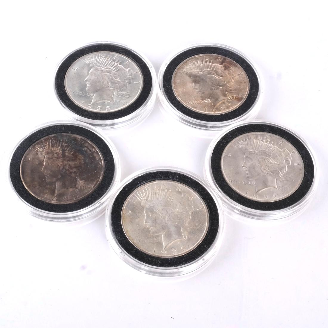 Five Silver Peace Dollars (1 of 2)