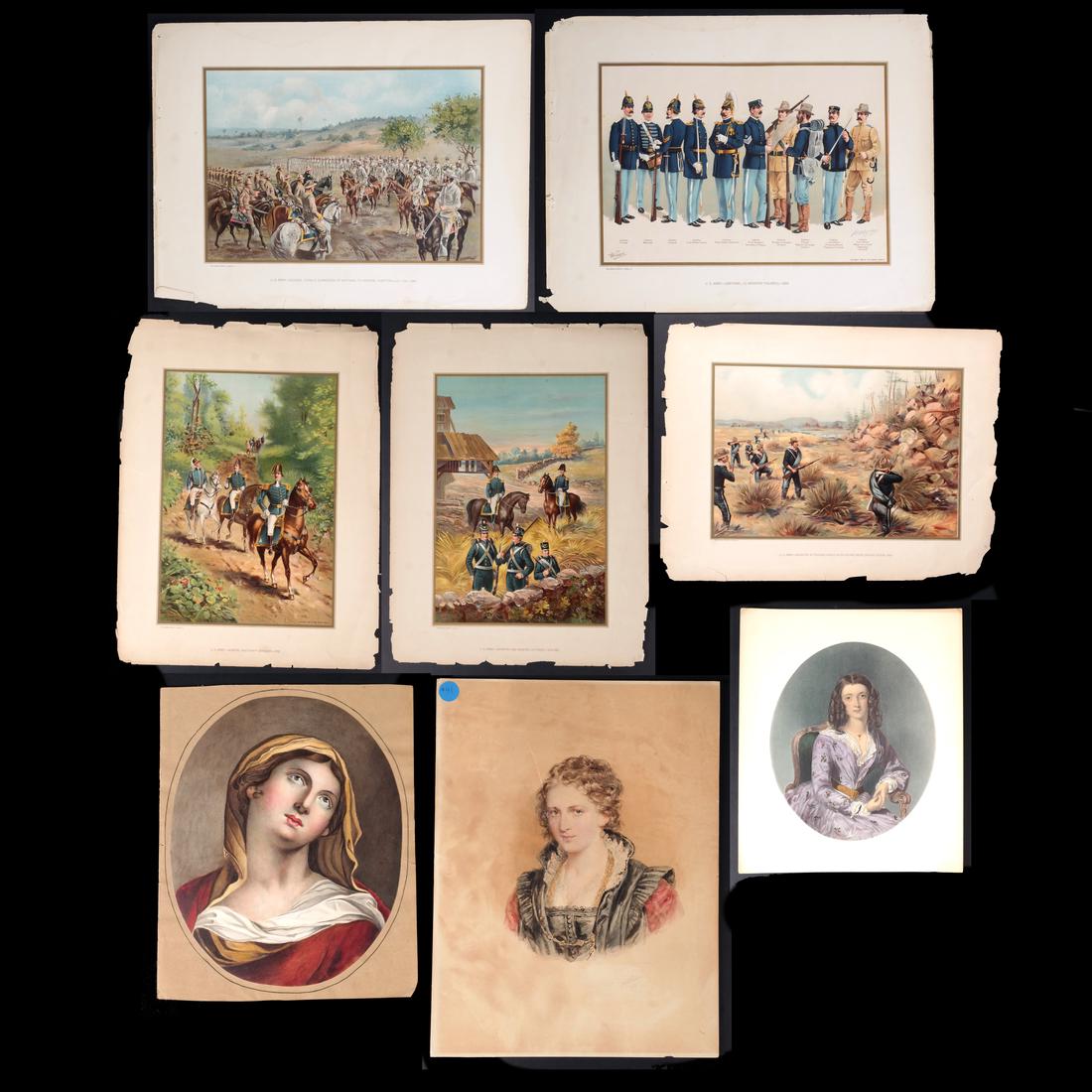 Collection of Colored Lithos, Tinted Prints, more (1 of 9)