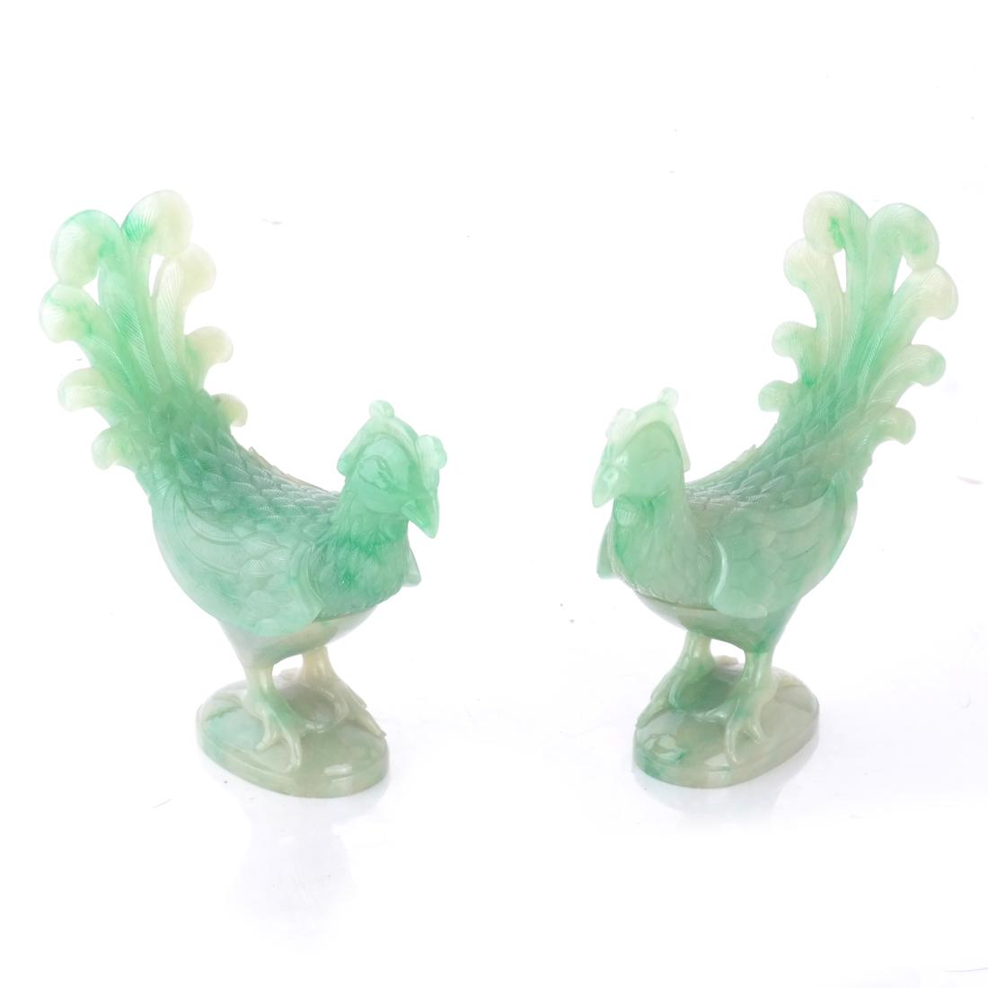 Pair Chinese Jade Phoenix Bird Jars (1 of 6)