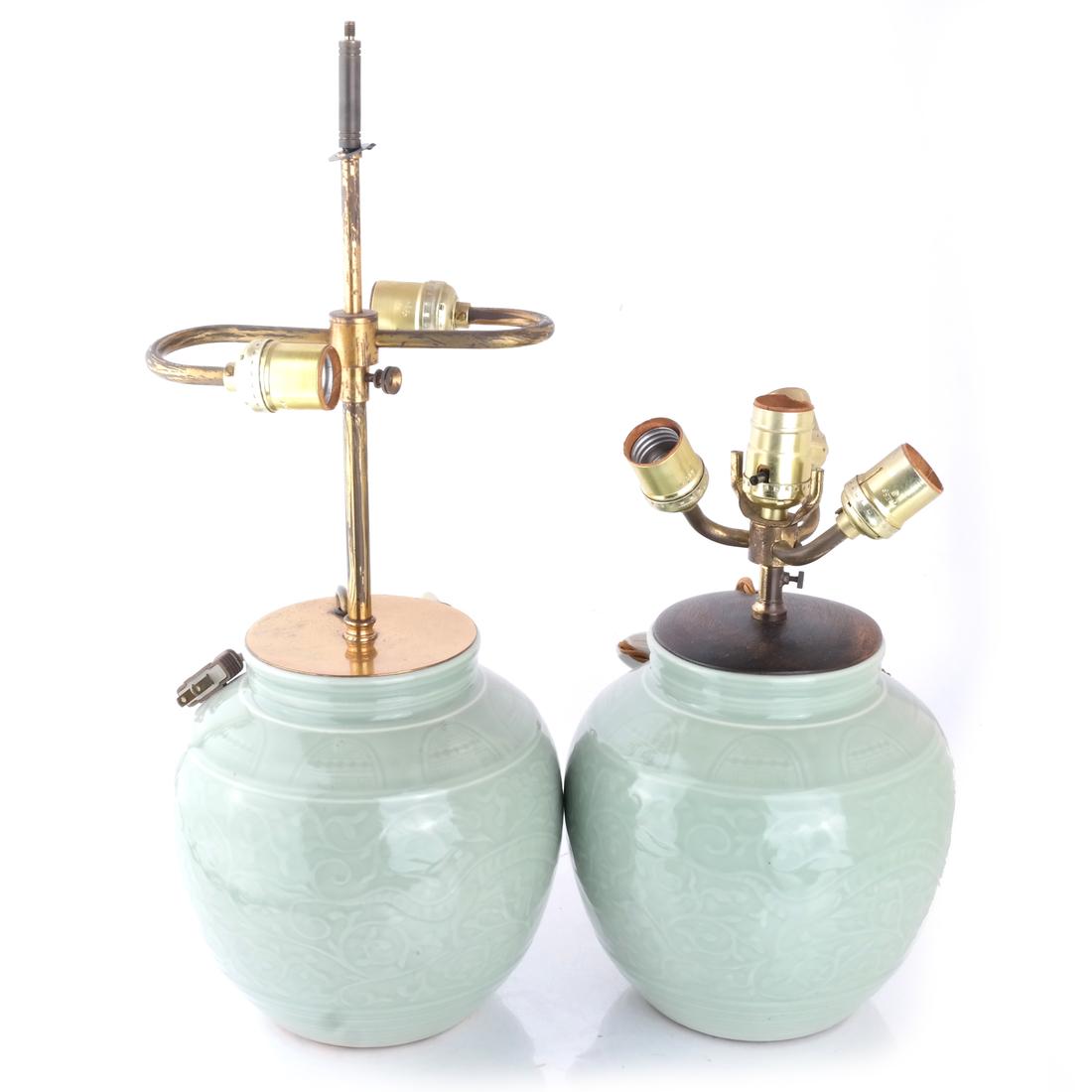 Pair Chinese Celadon Porcelain Lamps (1 of 5)