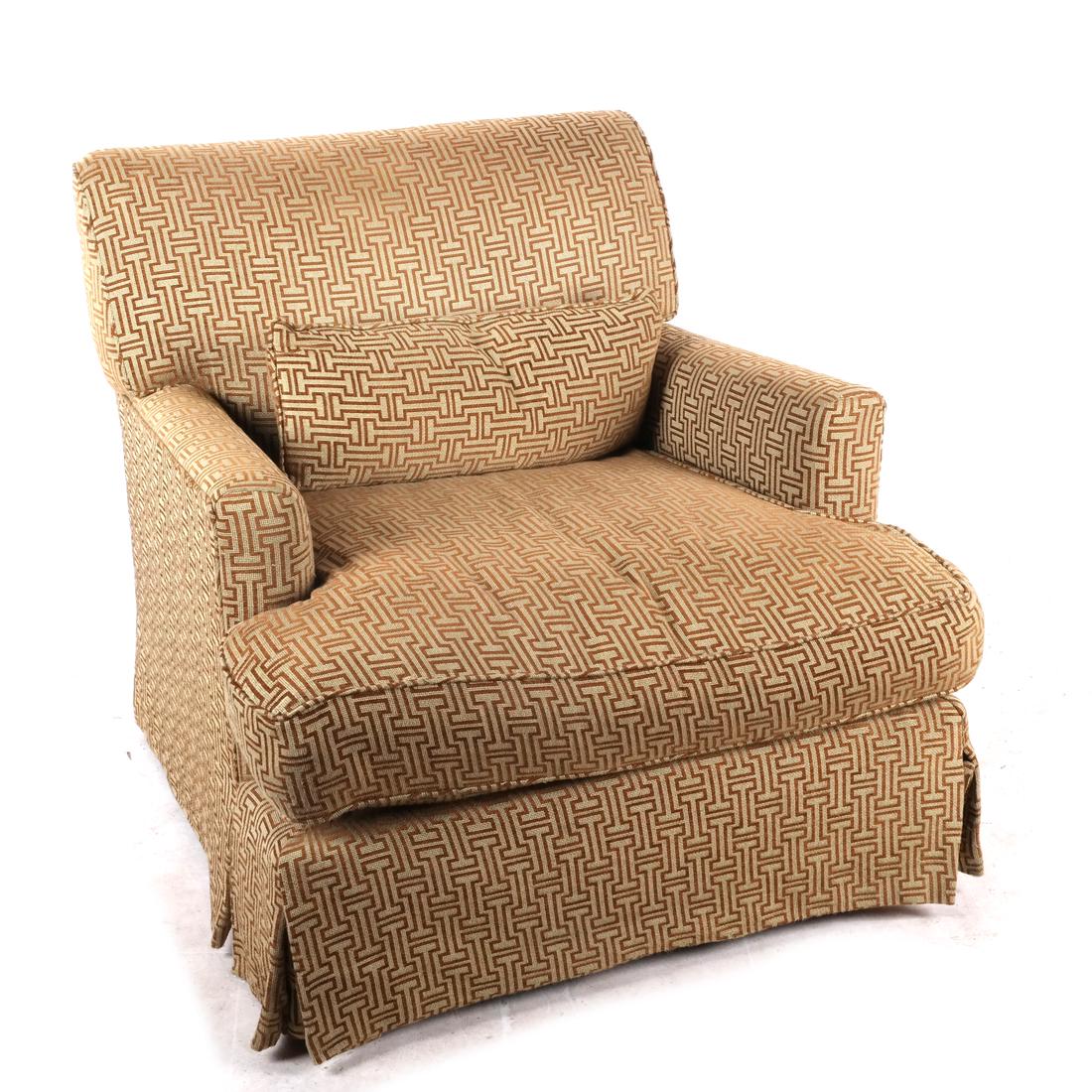 Holly Hunt Christian Liaigre Chair: Contemporary chair by Christian Liaigre for Holly Hunt. [33 x 36 x 36 inches; 17 inches to seat]. Partially Torn from Seam- Right Lower Side