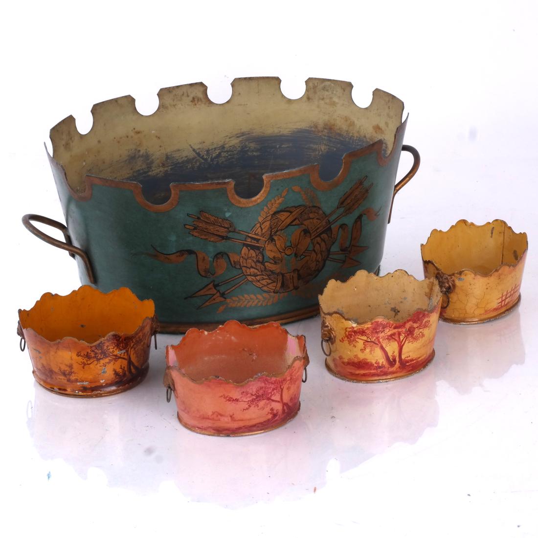 Five Decorated Tole Planters (1 of 1)