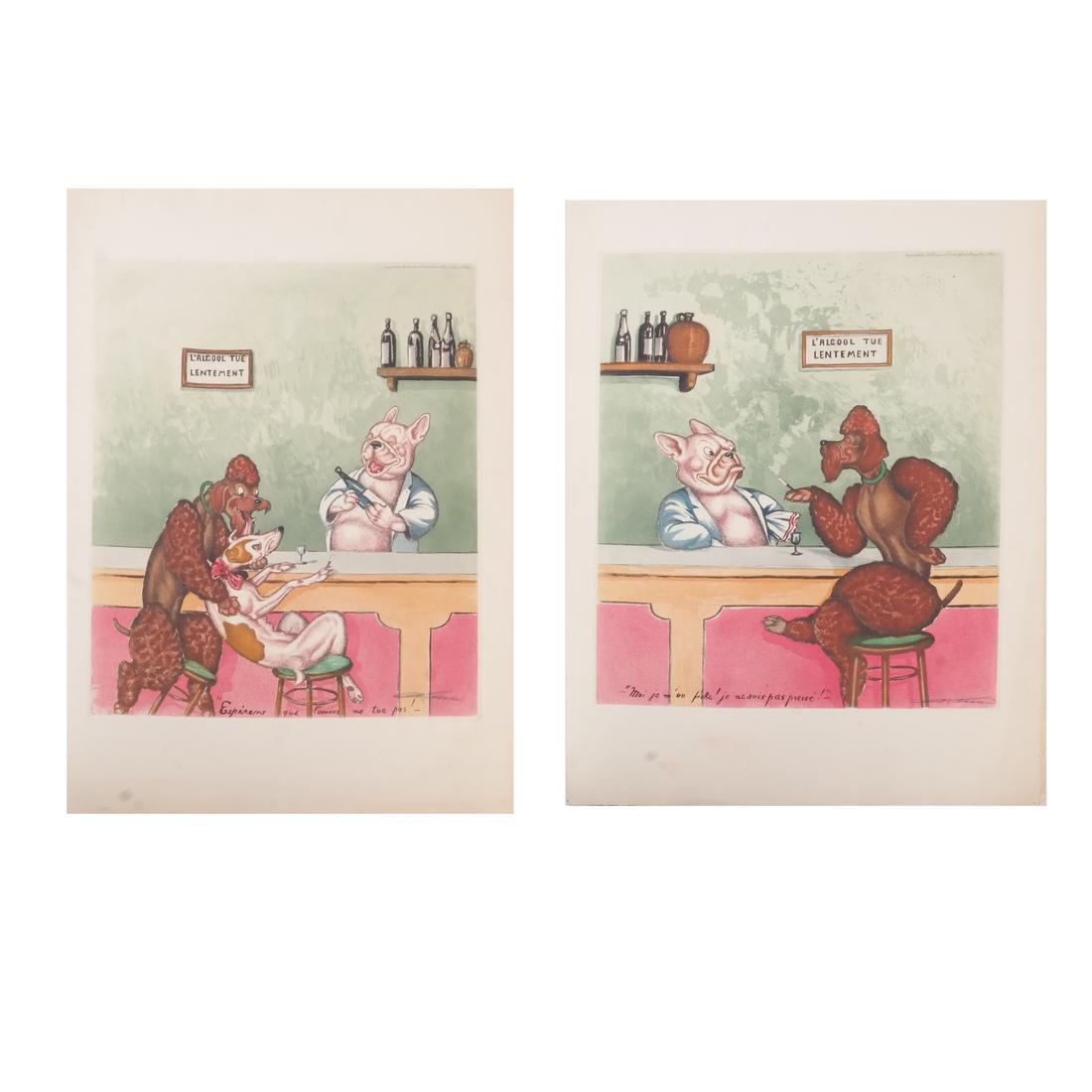Two Color Prints: Dogs in a Cafe (1 of 7)