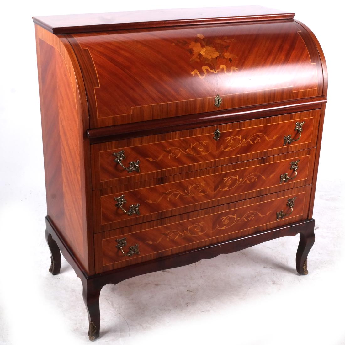 Italian Inlaid Cylinder Roll Top Desk (1 of 7)
