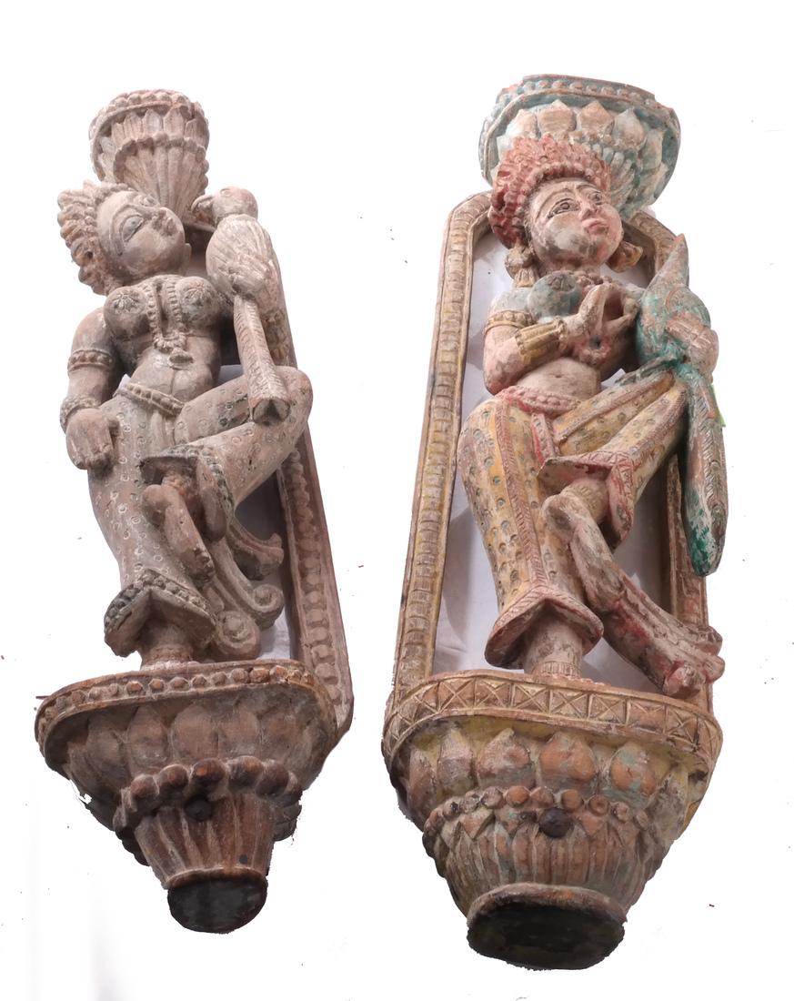 Two Indian Polychrome Carved Wood Figures (1 of 6)