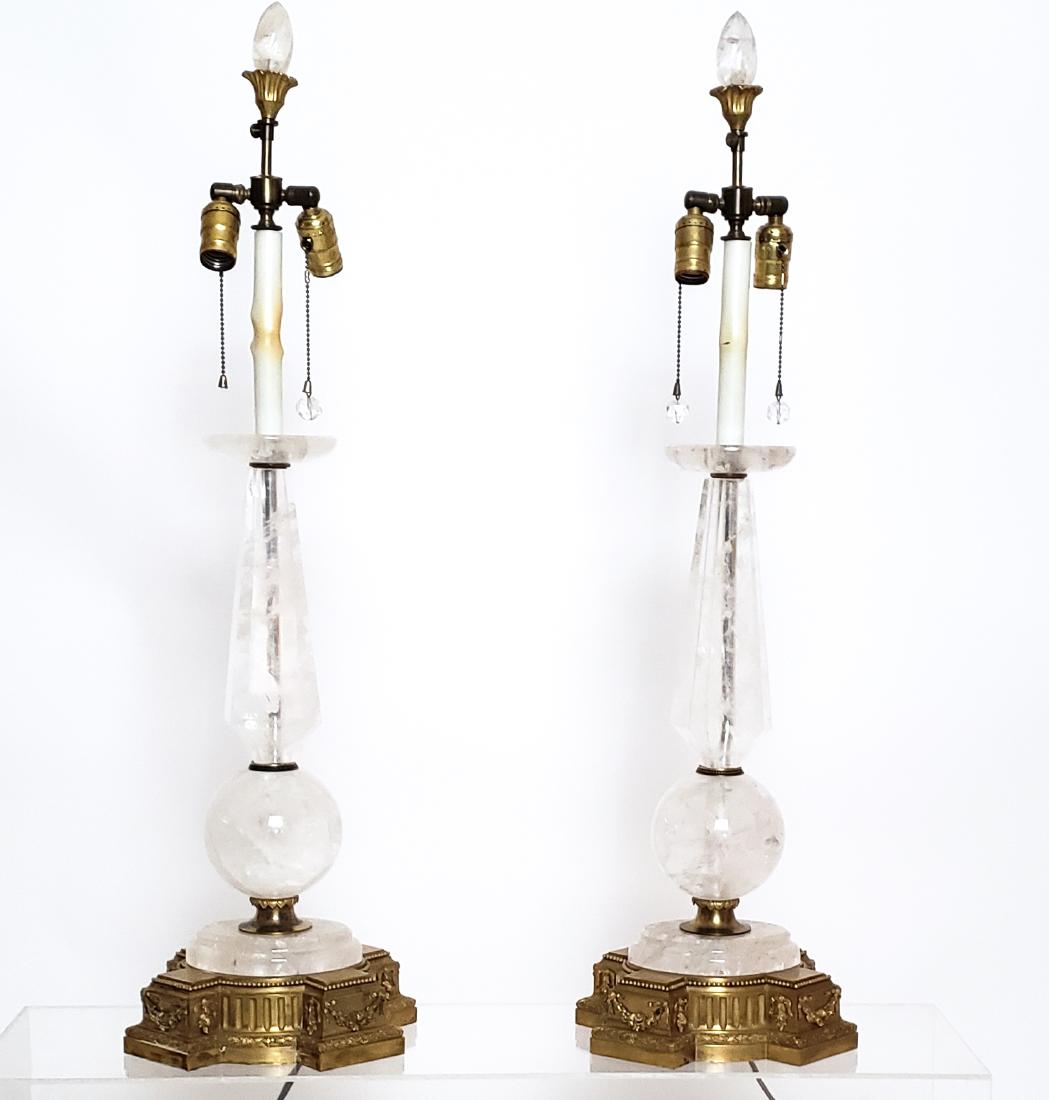Pair of French Rock Crystal Bronze Dore Lamps (1 of 5)
