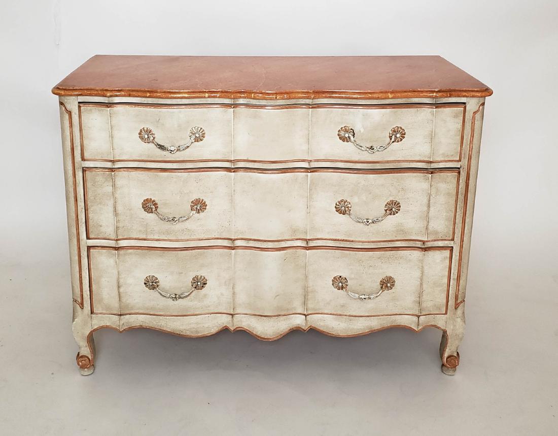 Bodart-Auffray Manner Commode: A painted and decorated scallop-form chest/commode. [35 x 46 x 22 inches]. In good condition.