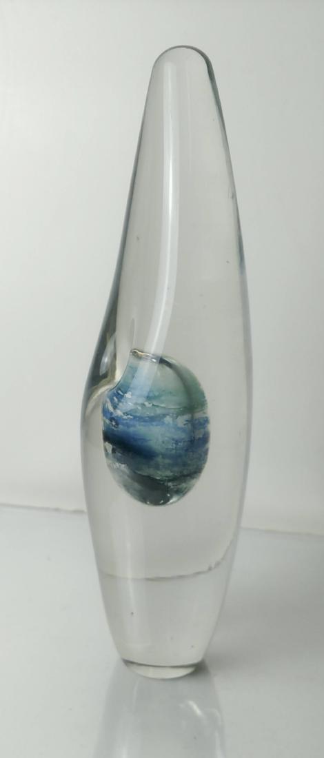SARAPANEVA: Glass Sculpture: Abstract Sarpaneva contemporary abstract glass sculpture, signed on the base. [11 1/4 inches high]. Top scratched.