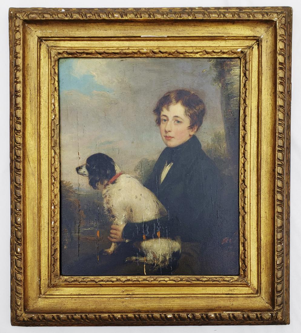 19th C. Oil Painting Portrait Boy & Dog (1 of 14)