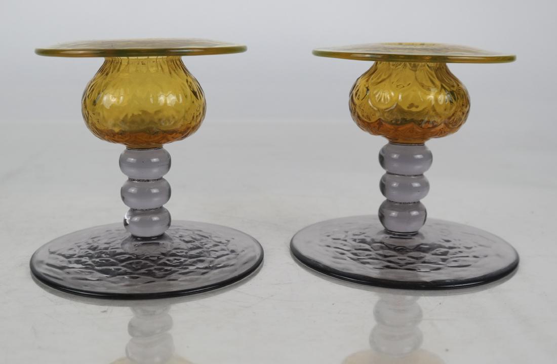 Pr. Amber-Clear Art Glass Candlesticks (1 of 5)