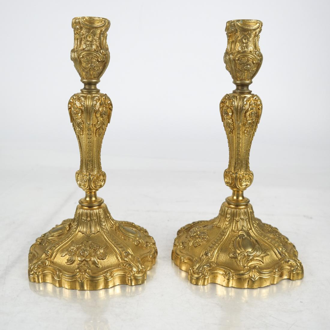 Pair French Gilt Bronze Candlesticks (1 of 7)