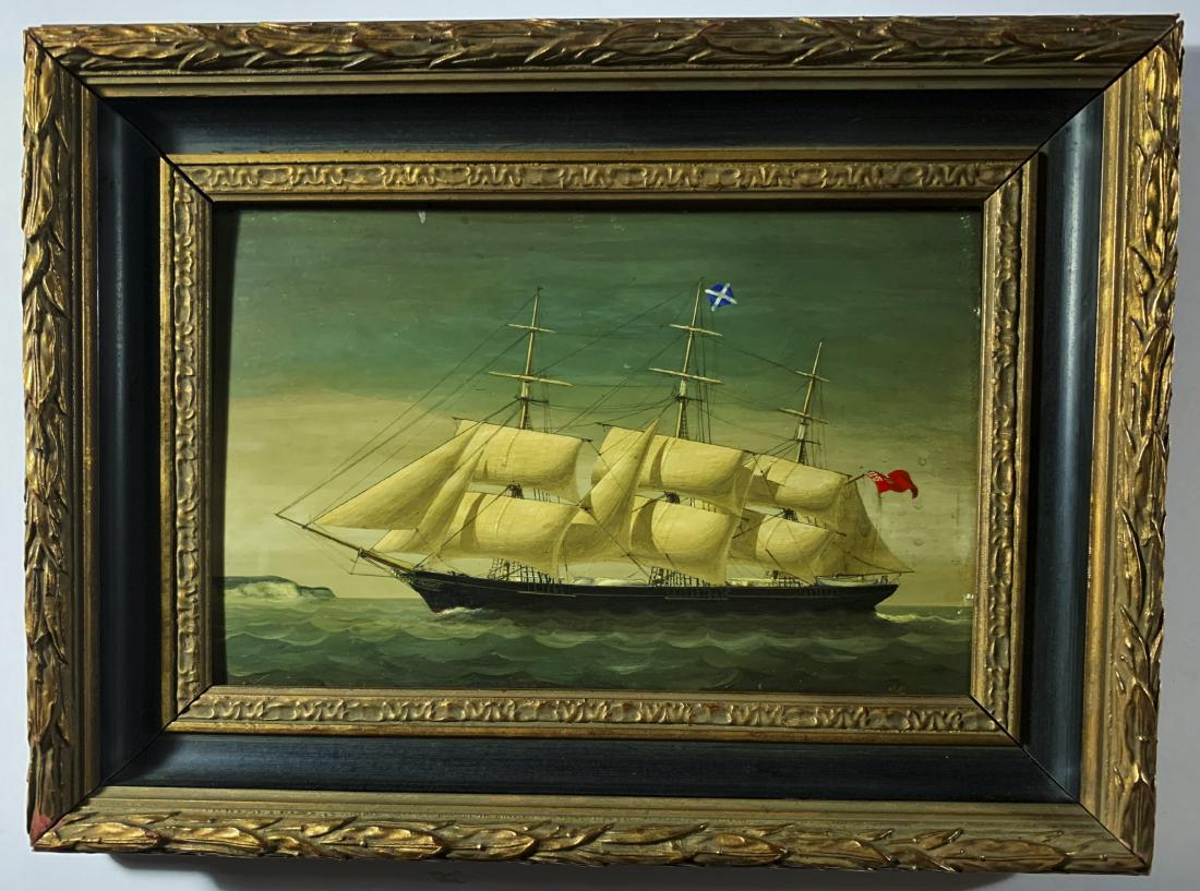 Antique Oil Painting Sailing Ship, Signed 'J.B.' May 11, 2019