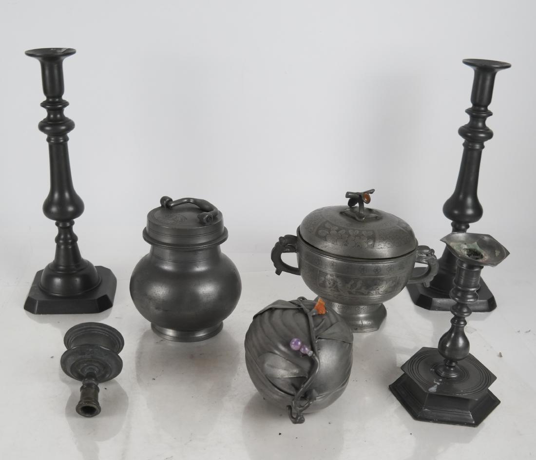 Antique Pewter: Candlesticks, Vessels (1 of 11)