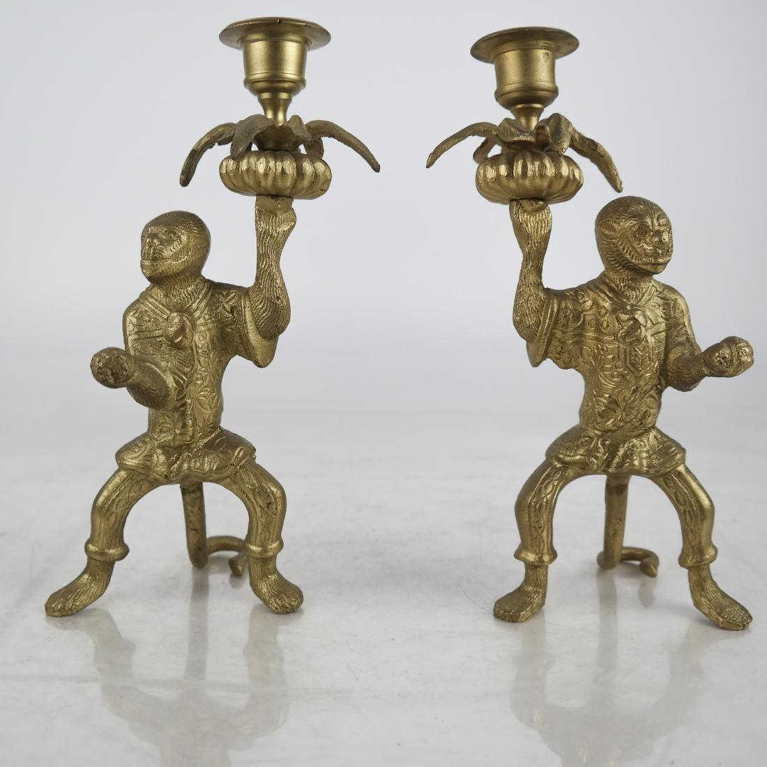 Pair Monkey-Form Bronze Candlesticks (1 of 8)