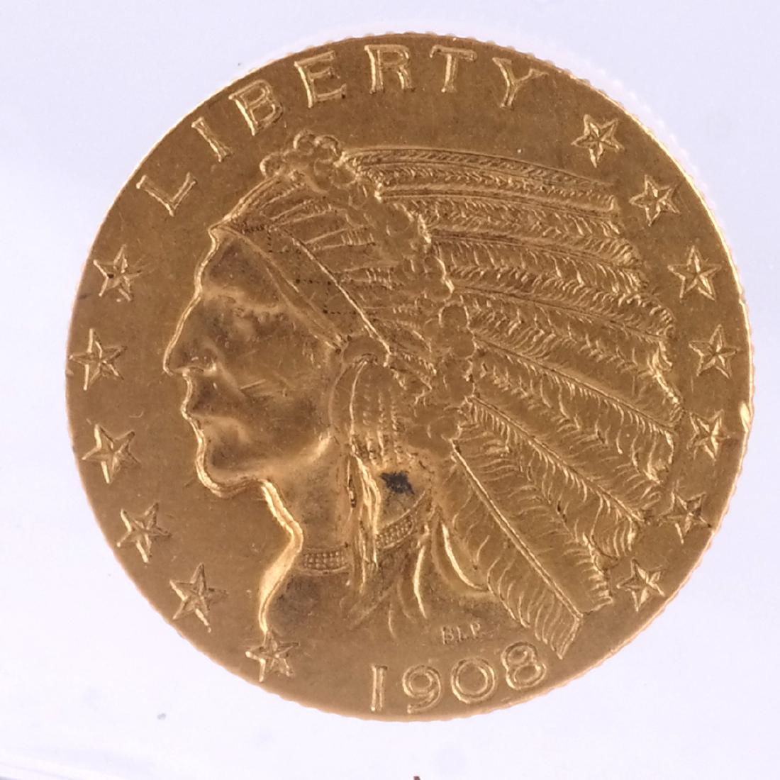1908 $5 Gold Indian Head, X.F. (1 of 2)