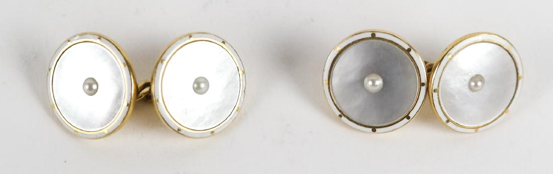 Pair Men's 18k Gold and Pearl Cufflinks (1 of 3)