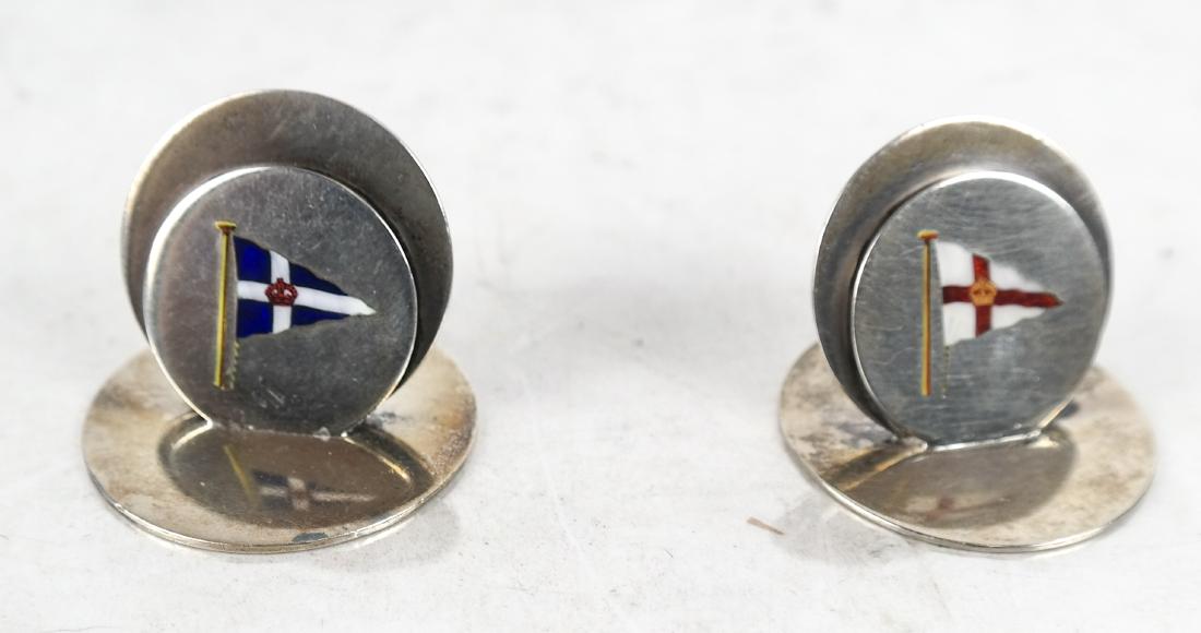 Two English Place Card Holders: Two English place card holders, one stamped 'Benzie Cowes,' initialed 'HBS.' 2 ozt. In good condition.