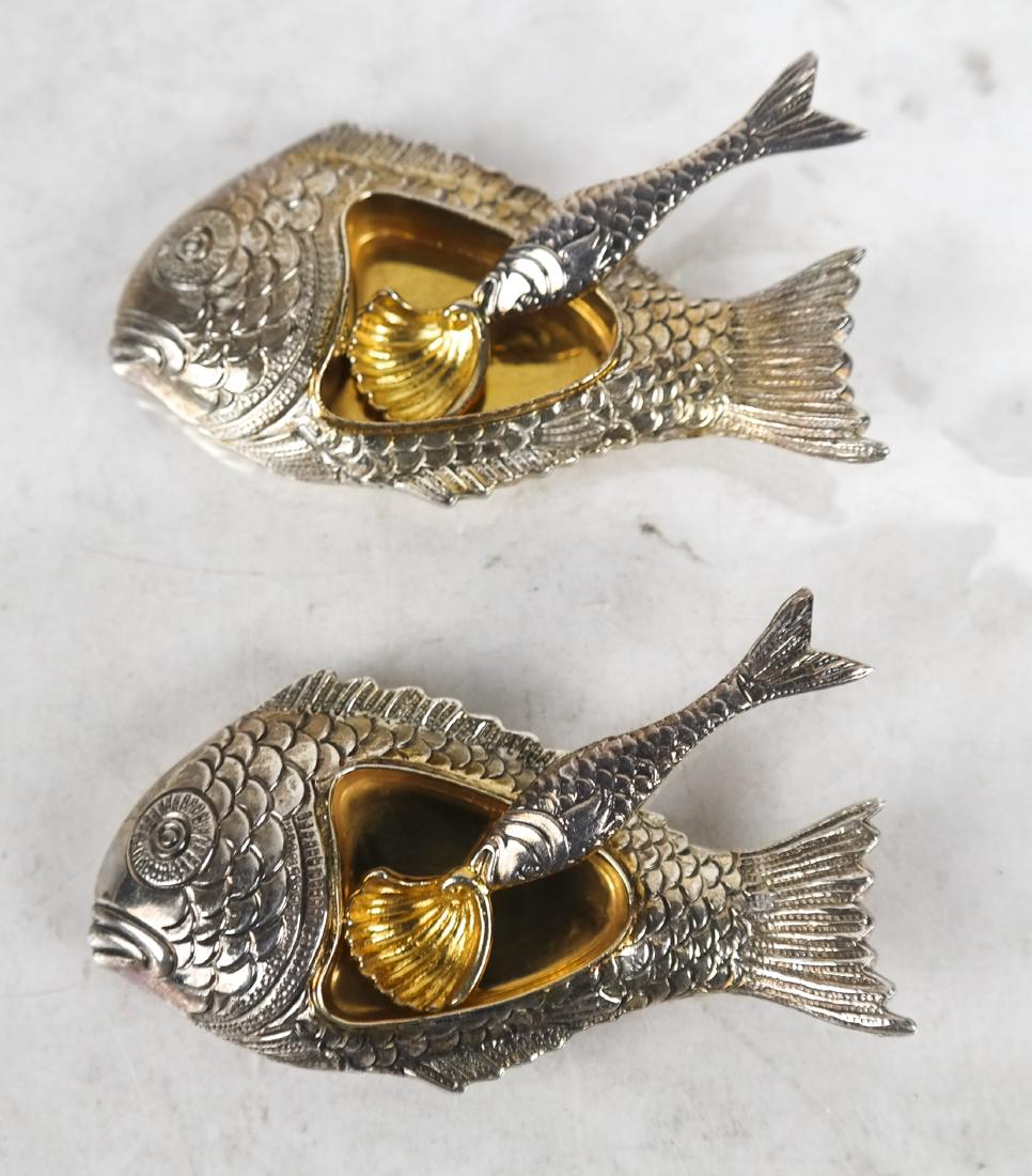 Pair Mid-20th C. Italian Silver Fish Salts And Spoons (1 of 3)
