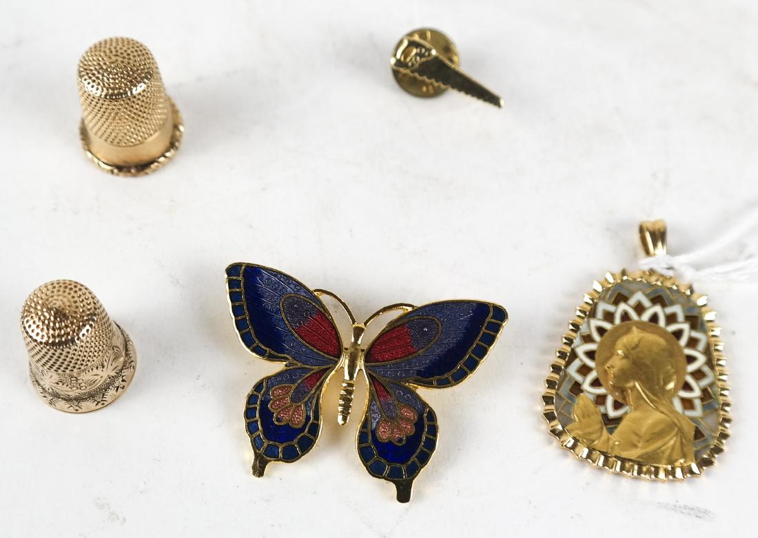 Lot of Pins, 14k Thimbles, 24k Pendant (1 of 6)