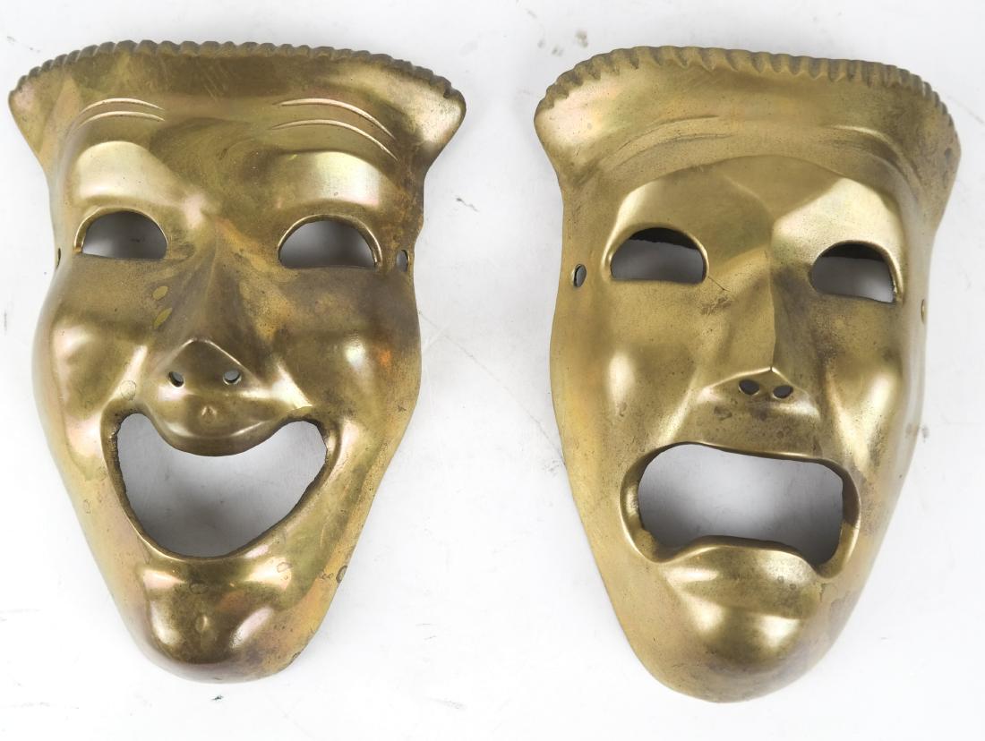 Pair of Brass Comedy & Tragedy Wall Mounts (1 of 4)