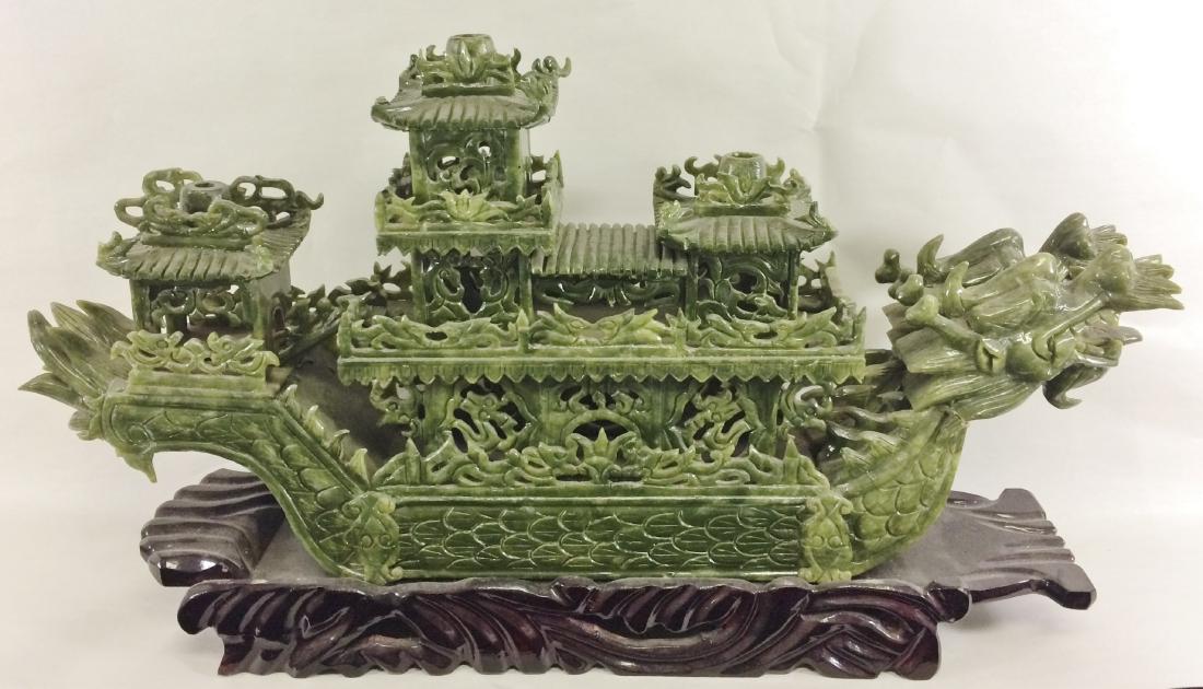 Carved Chinese Jade Boat on Stand (1 of 13)