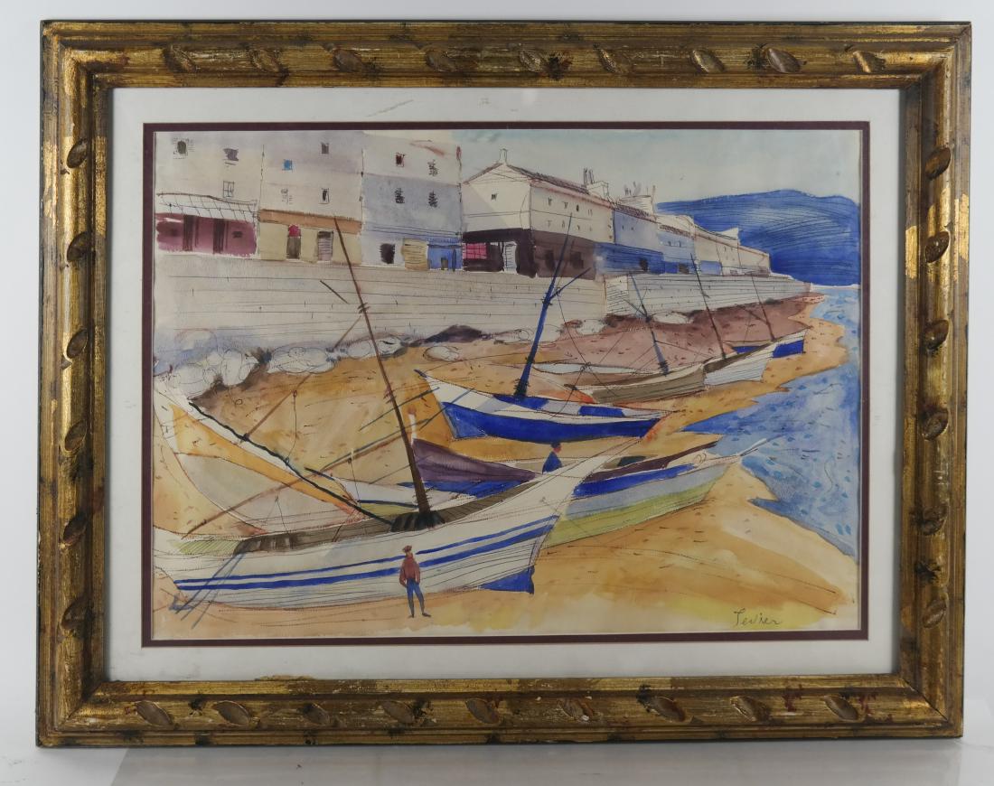 Charles LEVIER: Boats on Beach, Watercolor Painting (1 of 4)