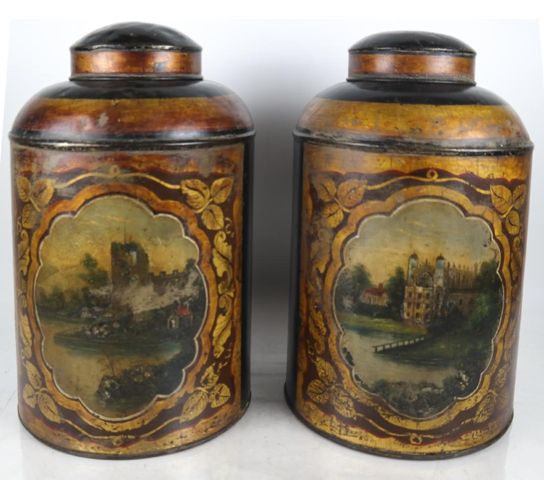 Pair Antique Tole Decorated Canisters (1 of 8)