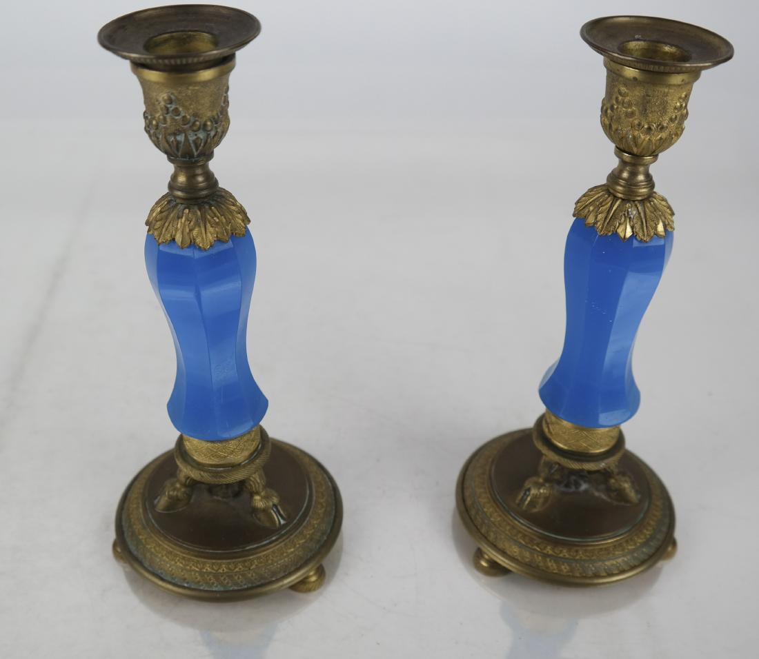 Pair French Blue Glass Candlesticks (1 of 6)